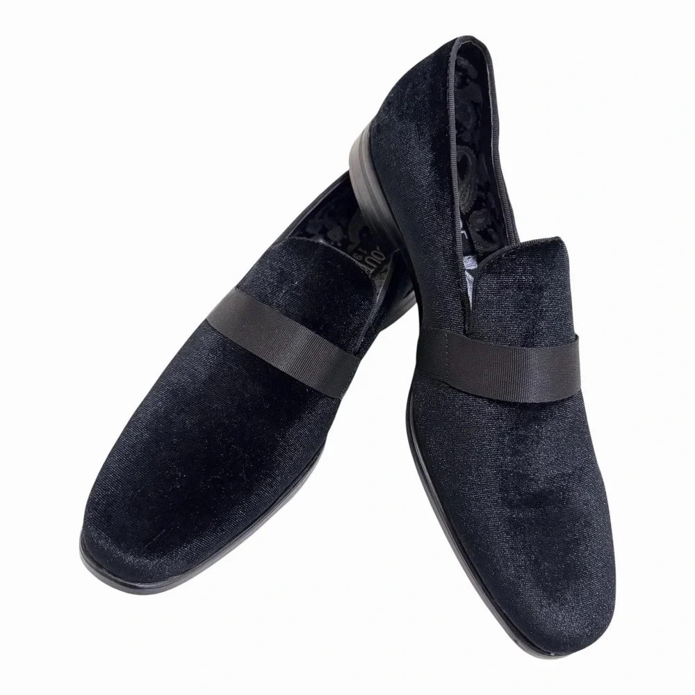 Couture‎ 1910 Men's Black Velvet Smoking Shoes Formal Slip-On Loafers Size 10